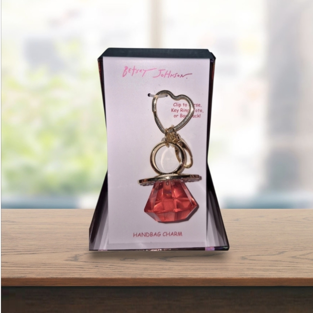 Betsey Johnson Pink "Ring Pop" Bag Charm/ Keychain Goldtone - Picture 4 of 4